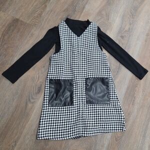 Biscotti Collezioni Girls Houndstooth Jumper Dress Faux Leather Pockets Size 6